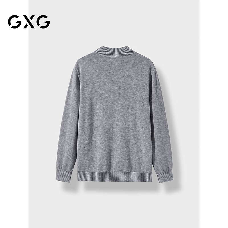 GXG Men's Clothing with Wool, Semi-Bottom Knit Sweater for Men, New Autumn/winter 2024 Product, Flax Gray, Size 165/S