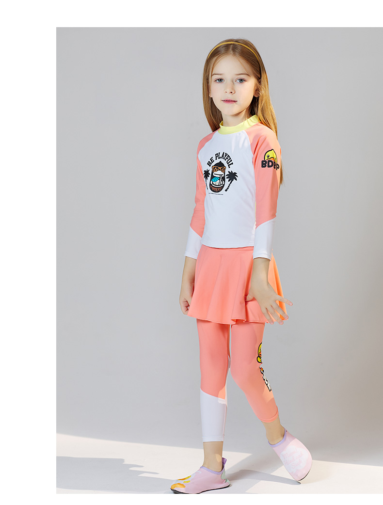 B.Duck Children's Two-Piece Swimsuit, Girls' Sun Protection Surfing Suit with Long Sleeves And Pants, Warm Hot Spring Swimwear 11