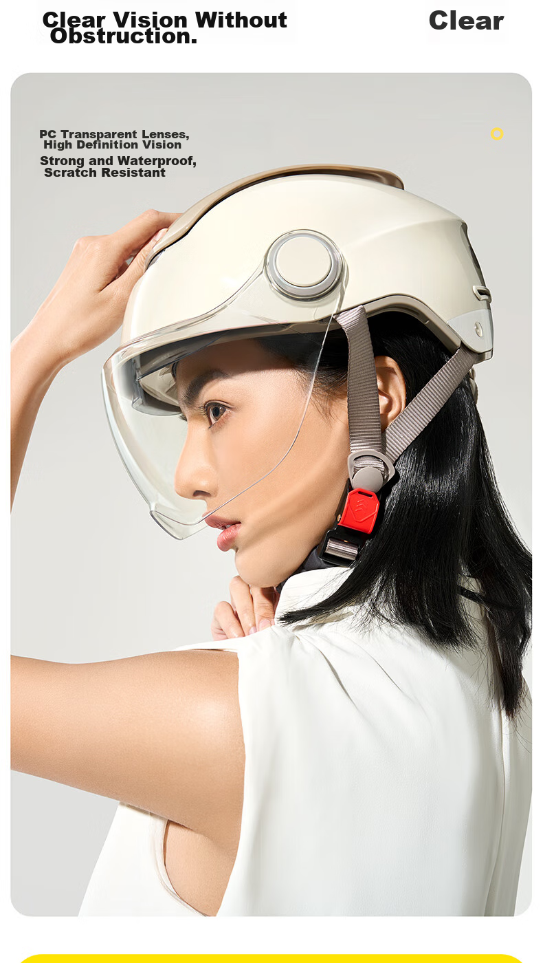 Two Little Bees 3C Certified Electric Vehicle Helmet Motorcycle Four-Season Universal Half Helmet Sun Protection Anti-Fog Dual Lens Zero-Pressure Skylight Unisex Electric Bike Helmet TK47 Zero-Pressur 56