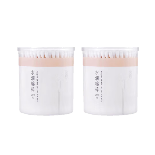 JD Original Double-Ended Water Drop Cotton Swabs, 200 Pieces * 2 Jars, Ear Cleaning, Paper Roll Makeup Cotton Swabs, Cleaning Cotton Sticks, All-Cotto
