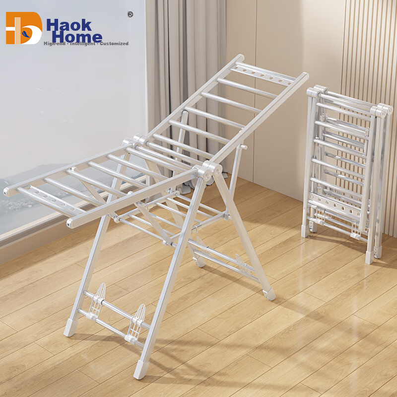 HKG Aluminum Alloy Wing-Shaped Folding Clothes Drying Rack for Balcony, Indoor And Outdoor Use, Suitable for Hanging Clothes And Quilts, 1.6m