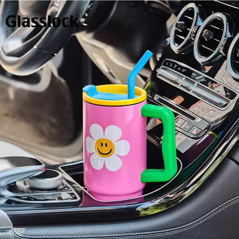 GLASSLOCK & Wigglewiggle Co-Branded Water Bottle Straw Cup for Men And Women, Cartoon Insulated Hot And Cold Thermos for Kids, 900ml
