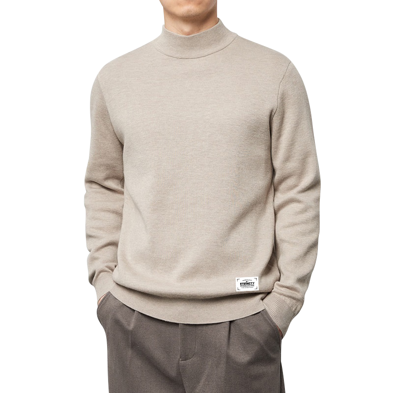 Huili All-Over Fleece Sweater for Men, Autumn And Winter High-End Round Neck Warm Base Layer Knit Pullover, Khaki XL