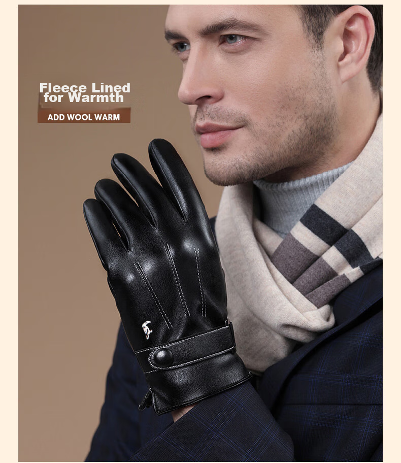 TUCANO Leather Gloves for Autumn And Winter Cycling, Men's Fleece-Lined Thick Warm Windproof Water-Resistant Touchscreen Motorcycle Riding Gloves 18