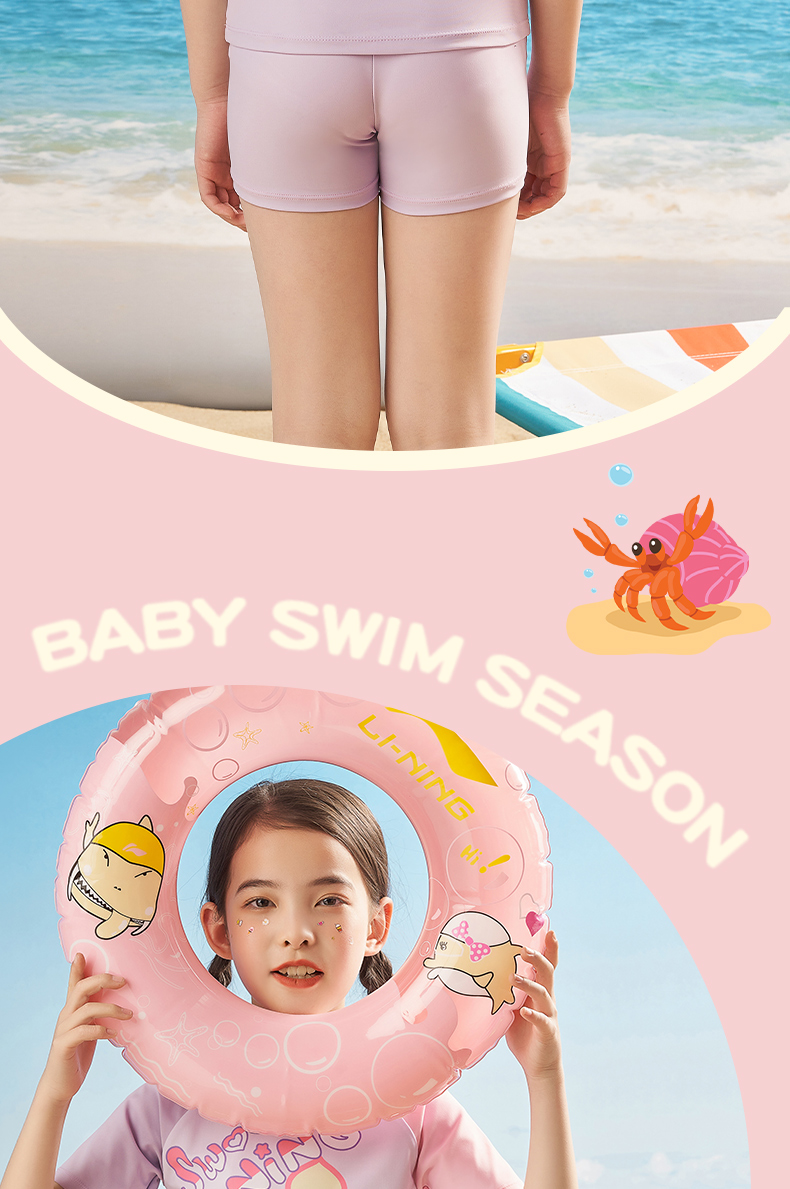 Li-Ning Children's Swimsuit, Girls' Two-Piece Sports Swimwear, Cartoon Design, Skin-Friendly, Quick-Drying, Swimming Costume, 903 Lavender Purple, Size 120 12