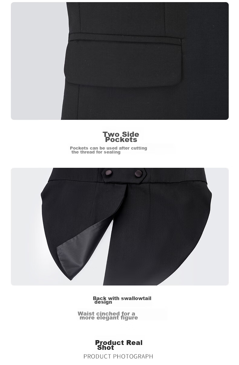 Luomeng Boys' Formal Suit Set, Little Host Piano Performance Outfit, Flower Boy Tailcoat, Black, Size 110 18