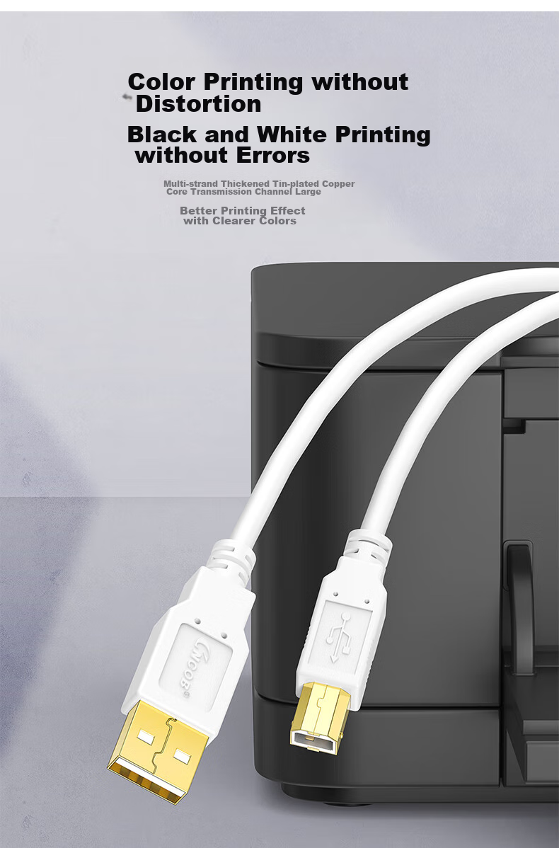CNCOB High-Speed Printing Cable, USB2.0 AM/BM Square Connector, Universal for HP Canon Epson D-Type Printers, Extended Data Connection Cable, 2 Meters 6
