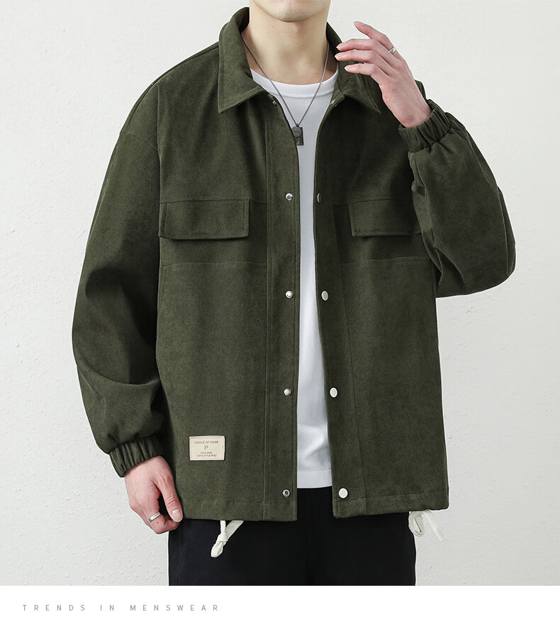 Dingfengbaoluo Men's Jacket, Summer Casual Versatile Lapel Loose Trendy Workwear Retro Coat, 2303 Khaki Color M 21