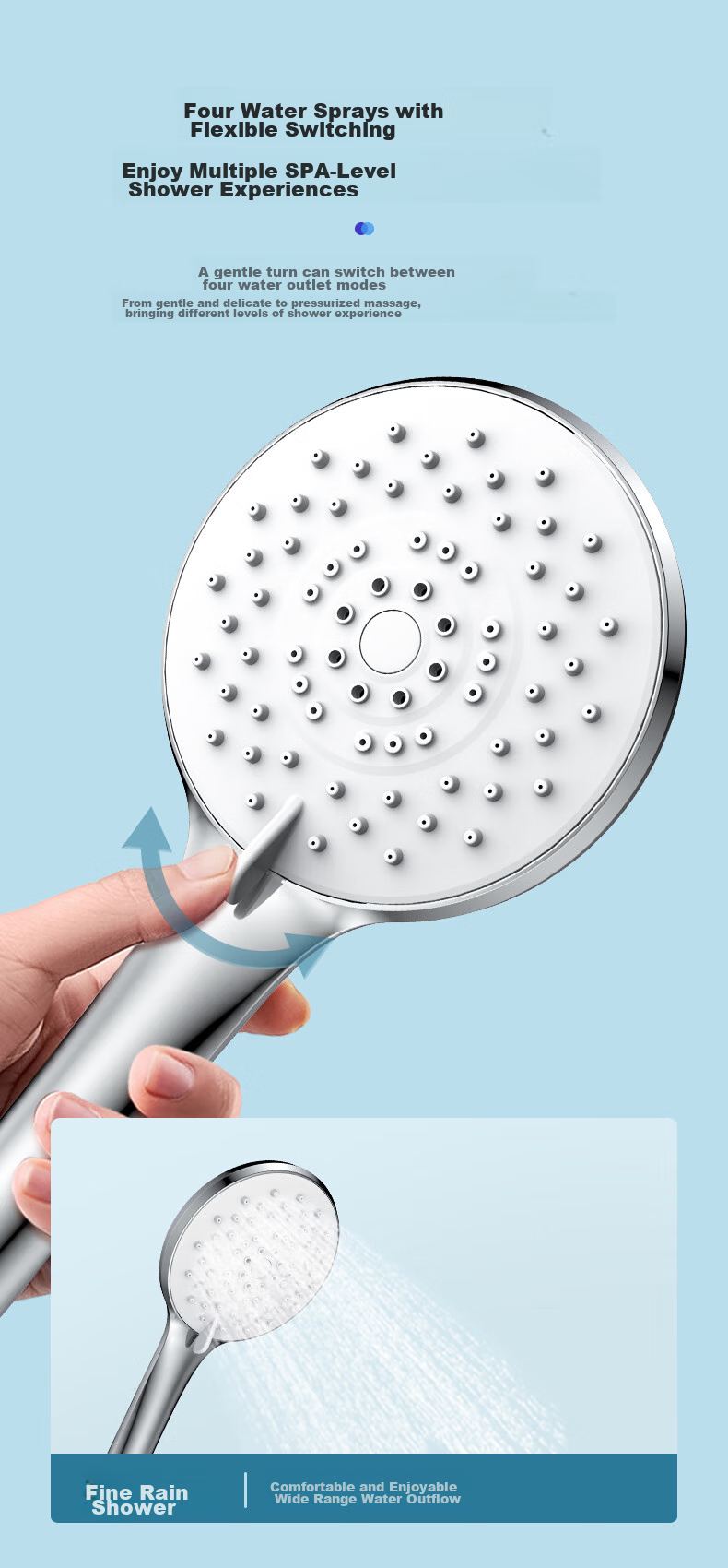 MICOE Pressurized Shower Head, High-Pressure Bathroom Shower Gun, Gray Lotus Head Handheld Shower, M-HS18Q 6