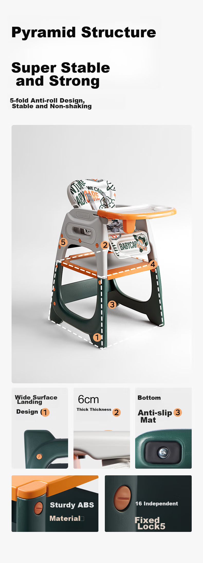 Babycare Multifunctional Baby High Chair, Safe And Anti-Fall Children's Dining Seat, Suitable for 6 Months+, Taler Gree 5