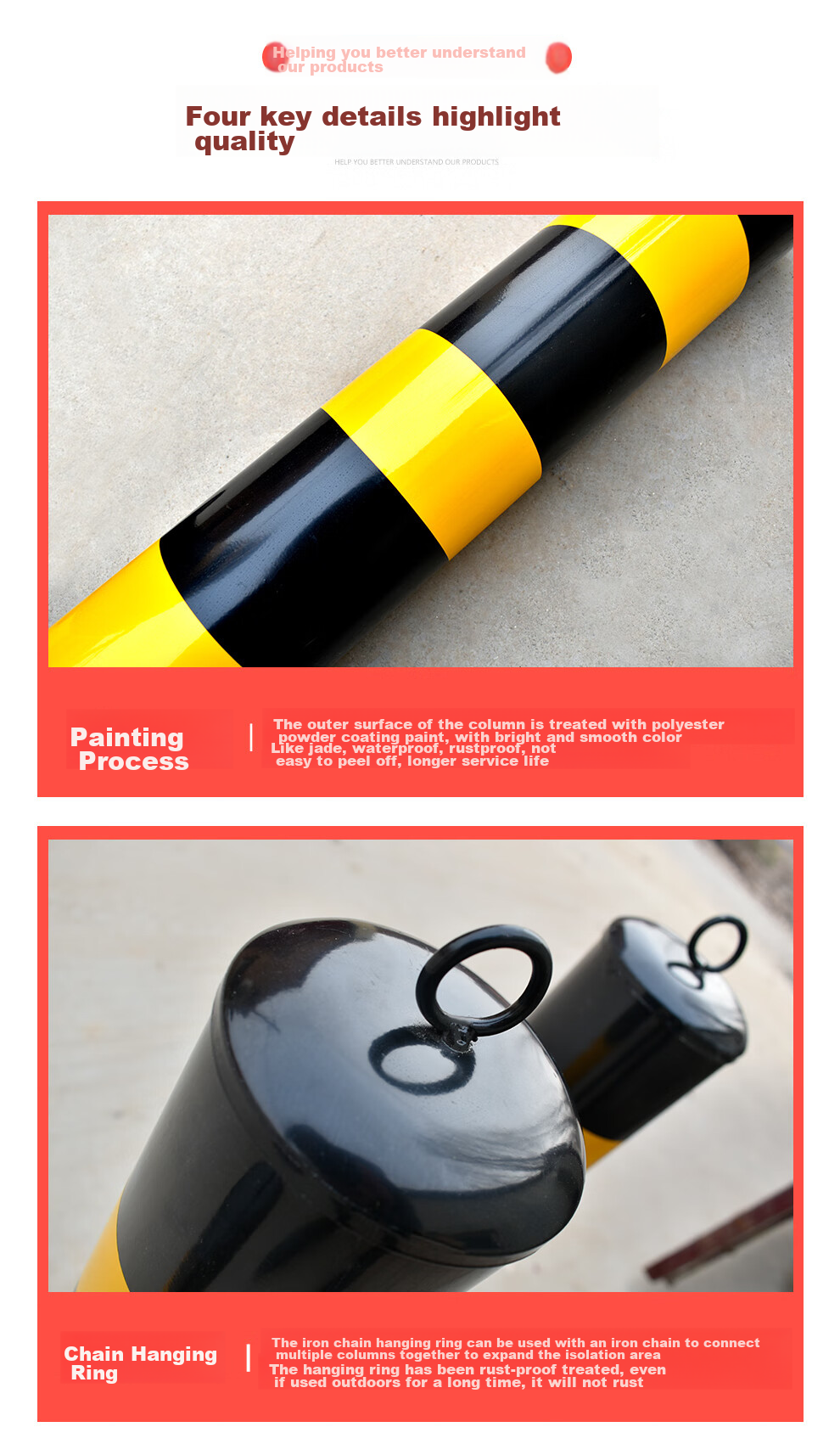 QL Steel Pipe Warning Post, 75cm Isolation Road Bollard, Vehicle Barrier, Crash Barrier, Crystal Grid Reflective Post, Fixed + Screws 4