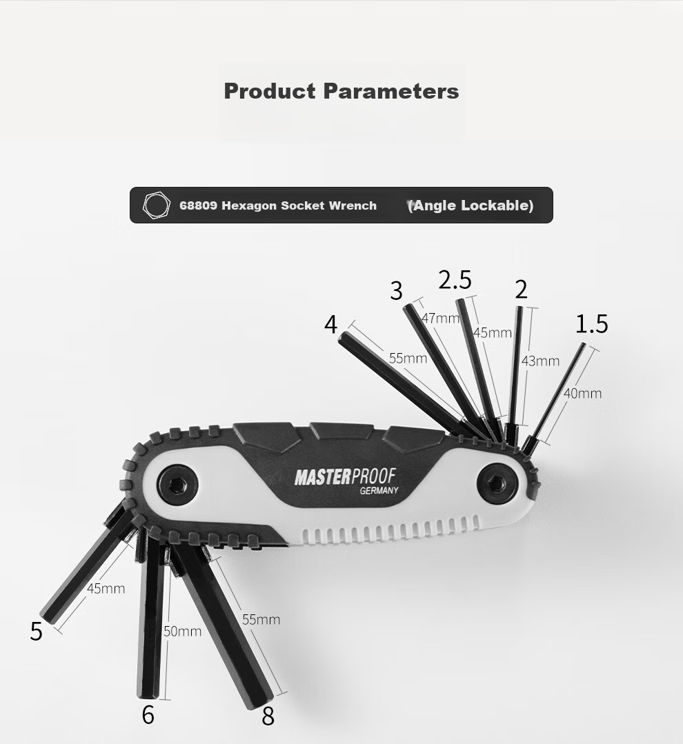 MASTERPROOF Folding Hex Key Set, Foldable Flat-Head Metric T-Shaped Hex Key, Bicycle Repair Tool 5