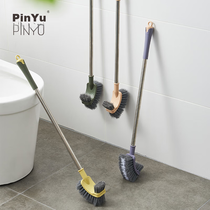 PINYU Toilet Brush, No Dead Angles, Stainless Steel Extended Handle, Wall-Mounted Cleaning Tool for Bathroom, Squat Toilet Soft Bristle Cleaning Brush