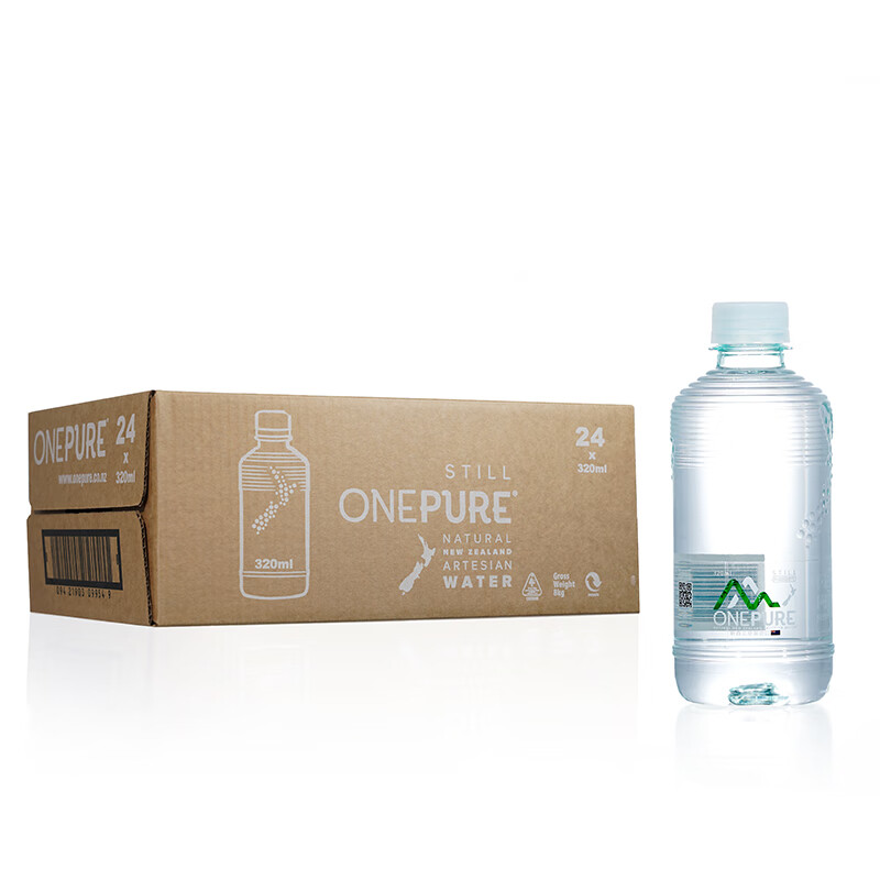 亿纯（ONE PURE）新西兰原装进口 天然软矿泉水320ml*24瓶 高端弱碱性矿物质饮用水