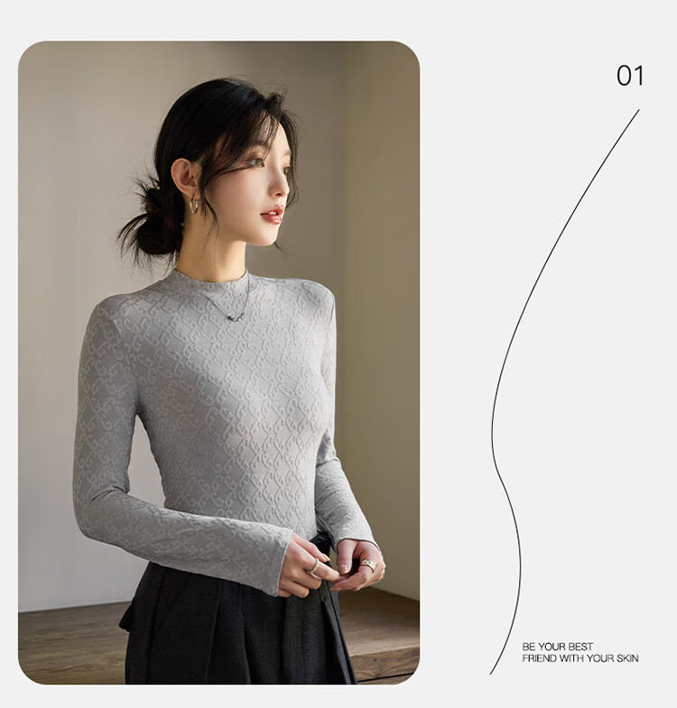 LangSha Base Layer T-Shirt for Spring And Summer, Thin Fit, Waist-Cinching, Women's Warm Black And White Slimming Round Neck Undershirt, Long-Sleeve Top 16