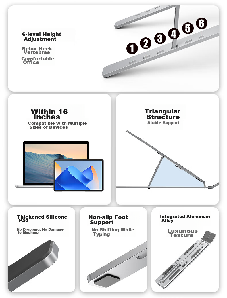 Jiangwutong Laptop Stand Cooling Pad, Aluminum Alloy Foldable Portable Suspended Bracket, Tablet Vertical Stand, Desktop Height-Increasing Adjustable Stand, Suitable for Lenovo Legion Y7000 3