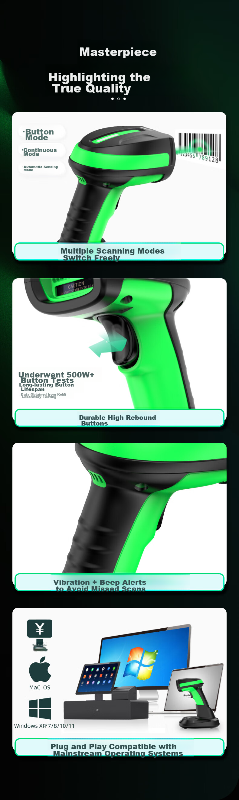 Kemi (Comet) Wireless Bluetooth Barcode Scanner And QR Code Gun, 1D/2D Barcode Scanner for Supermarkets, Restaurants, Cashier, Warehouse, Logistics, Light Industrial Barcode Scanner with Charging Dock TE500D 10