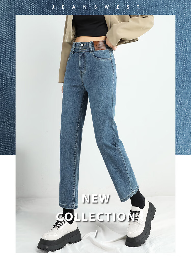Jeanswest Women's High-Waist Printed Polka Dot Floral Slim Straight-Leg Wide-Leg Jeans White S Spring Summer 1