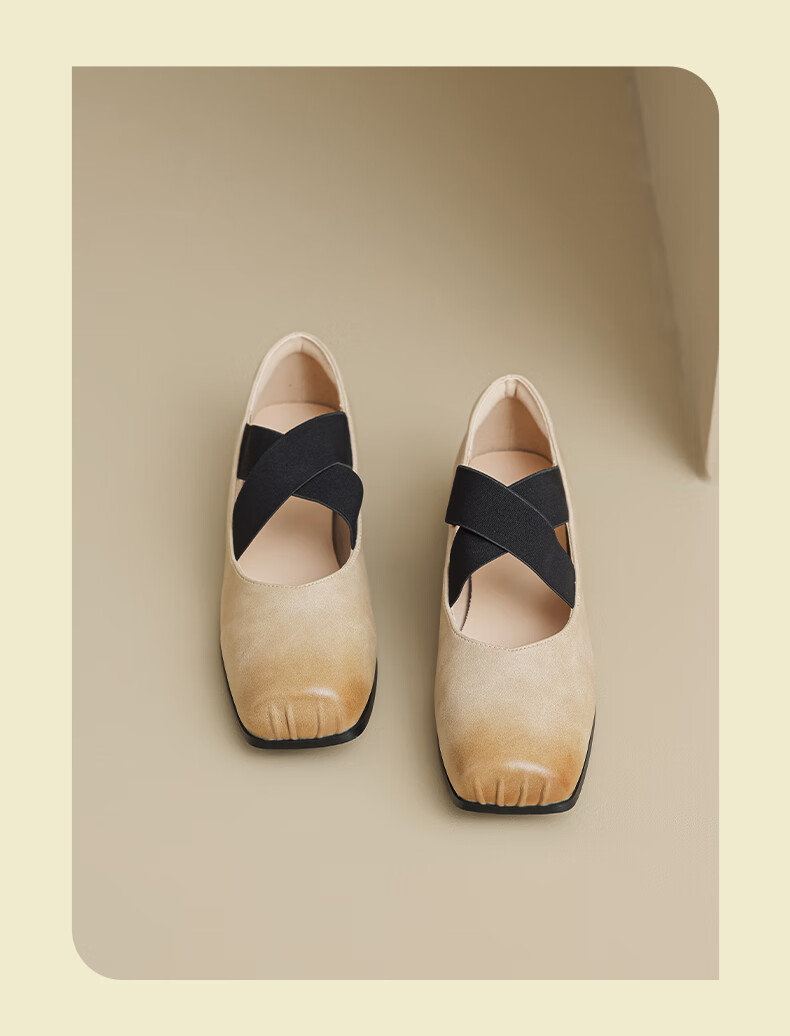 Daphne Ballet Flats for Women, Lace-Up, Slip-On, Pig Nose Sandals, Leather Shoes, Chunky Heel French Mary Jane Shoes, Suitable for Wearing with Dresses 7