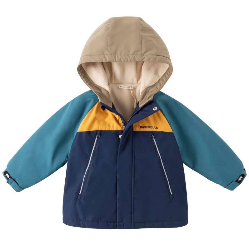 DAVE & BELLA Kids Windproof Jacket Autumn Fleece Lined Outdoor Coat for Boys and Girls Toddler Baby Children's Clothing