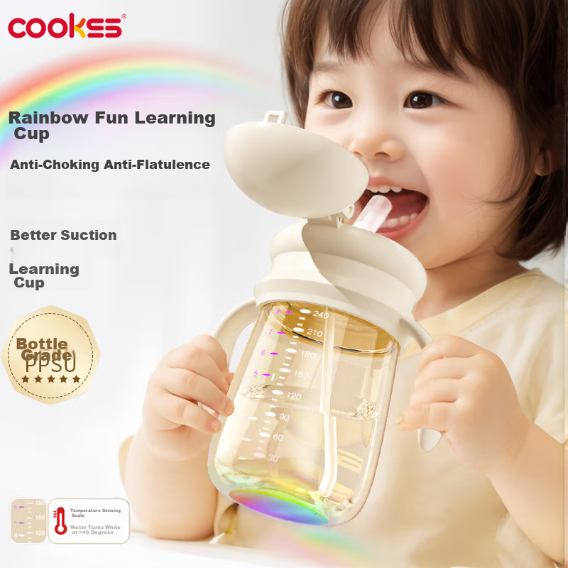 COOKSS Baby Sippy Cup with Straw, Bottle for Infants And Toddlers, 6 Months to 3 Years Old Children's Large Capacity Water Cup And Bottle, PPSU Material