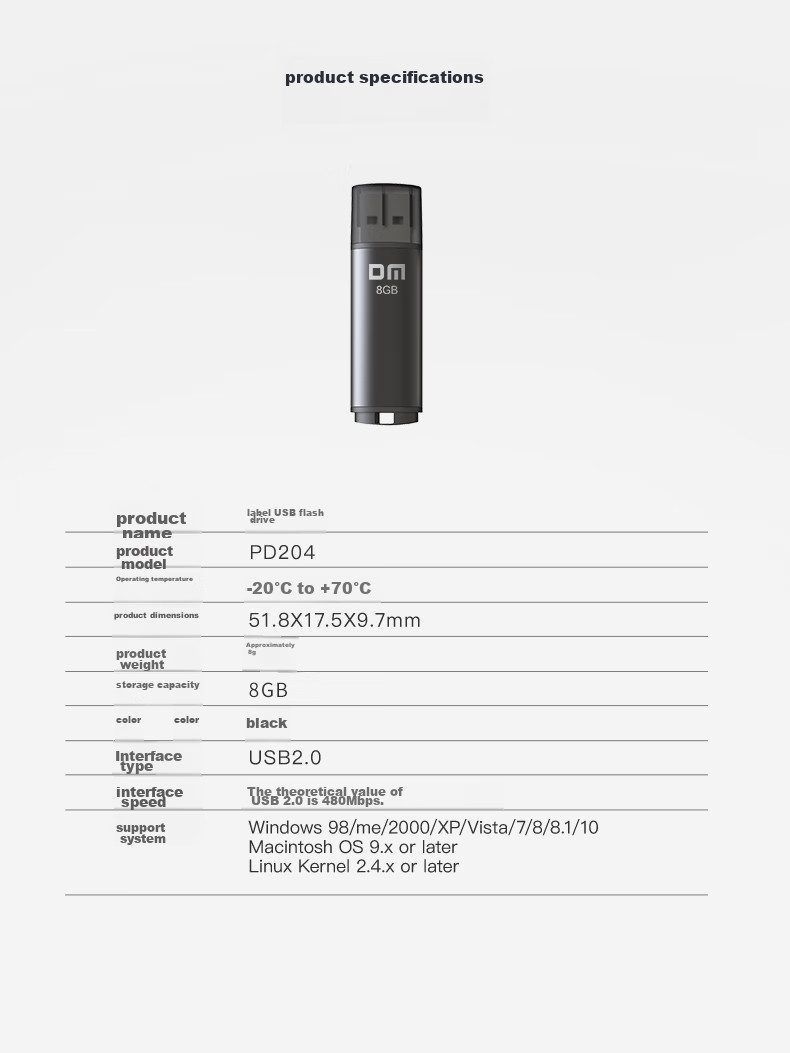 DM Daimai 8GB USB2.0 Flash Drive PD204 Black Bid And Tender Small USB Drive for Corporate Bidding, Computer And Car Use 8