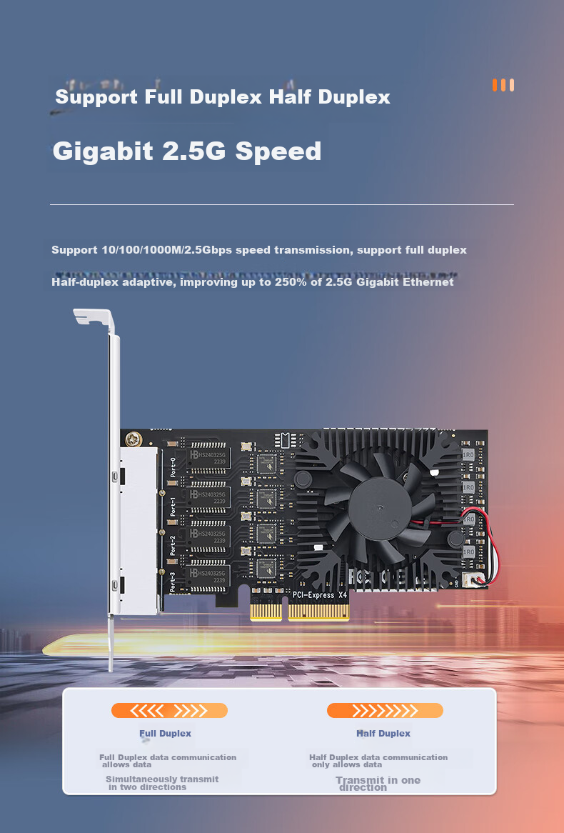 EB-LINK PCI-E X4 2.5G Four-Port Network Card, 2500M Gigabit Ethernet Port, Wired Network Card with Fan for ESXi Soft Routing And Aggregation Networking Adapter 8
