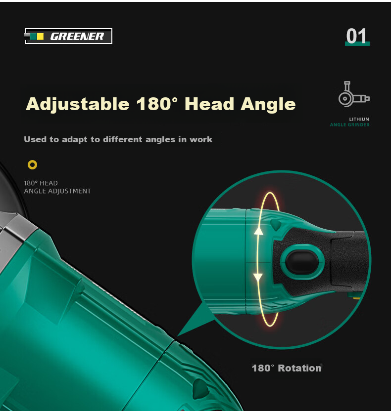 Greenlin Lithium Battery Brushless Angle Grinder 25-Piece Set Cordless Cutting Polishing Grinding Rotary Angle Grinder 4