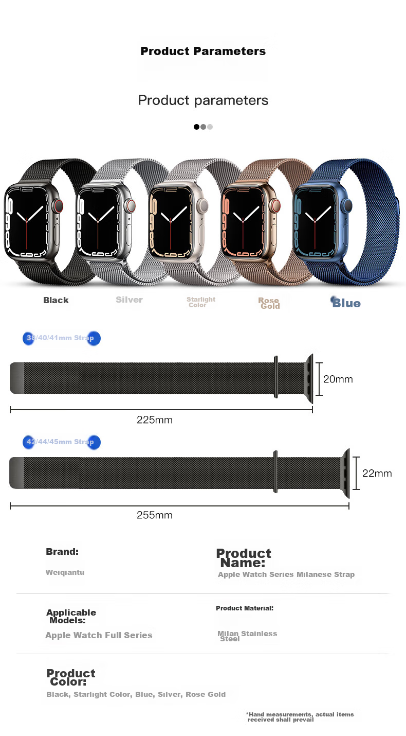 Weiqiantu [Milanese] Compatible with Apple Watch S12/S11 Strap, Apple IWatch S12/S11/10 SE3/Ultra4/3/2 Strap, Magnetic, for Men And Women, 9/8 Models 9