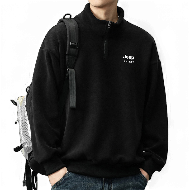 JEEP SPIRIT Men's Autumn Winter Sweatshirt Long Sleeve T-Shirt Loose Casual Fleece Trendy Base Shirt