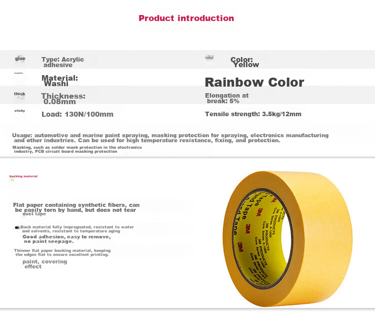 3M Masking Tape for Art, Decoration, Painting Protection, Seamless Sticker, Color Separation, 244 Yellow, 20mm*50m*0.08mm 2