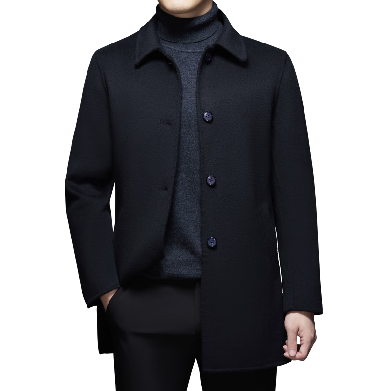 Hengyuanxiang Double-Sided Woolen Coat Men's Spring and Autumn Mid-Length Wool Overcoat Dark Gray 2XL (185)