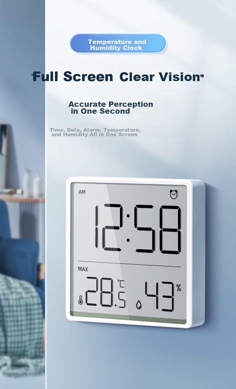 Mashi Temperature And Humidity Meter, High-Precision Color Screen Clock, Home Magnetic Wall-Mounted ABS Material Indoor Electronic Clock 1