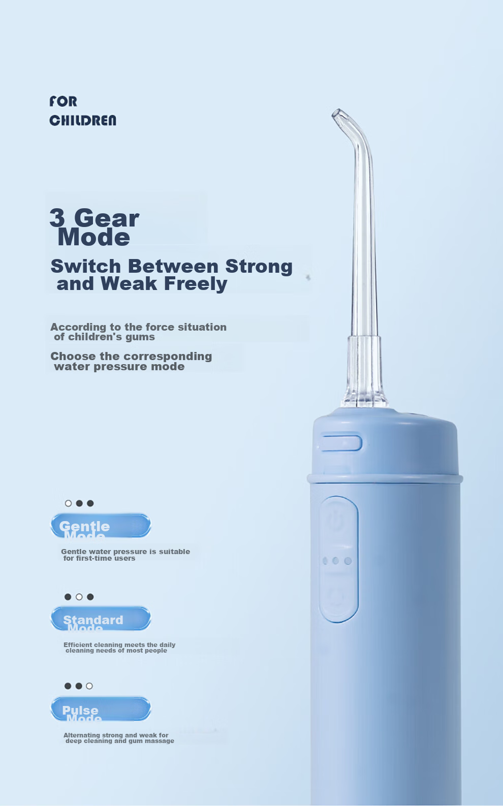BAIR Children's Electric Oral Irrigator for Ages 6-10 Home Portable Orthodontic Teeth Cleaning Water Flosser for Kids V2k 9
