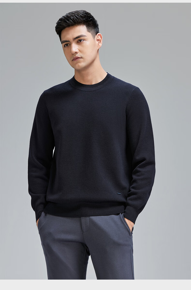 Goldlion [Puff Fleece] Men's Casual Solid Henry Collar Sweater Autumn Winter Long Sleeve Knitwear Dark Blue 2XL 10