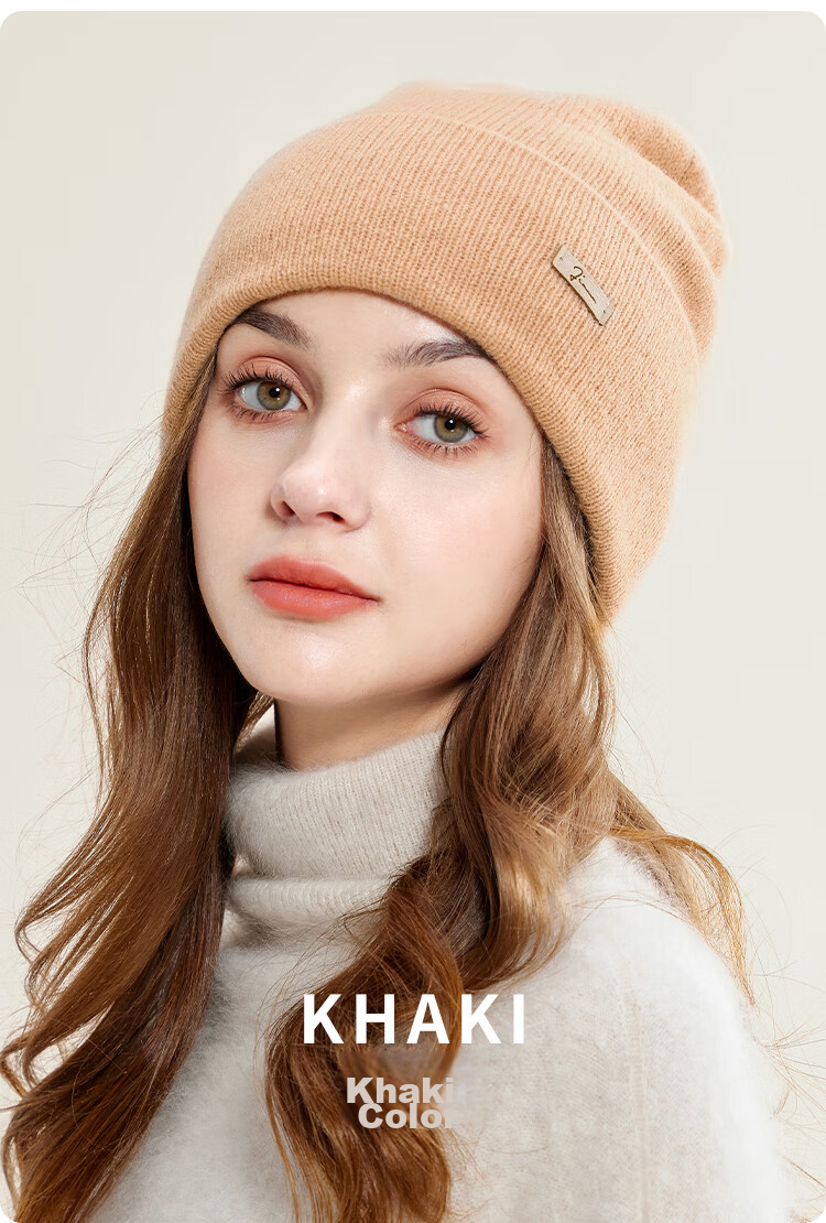 JIUMU Pure Wool Warm Knit Hat, Autumn And Winter Knitted Cap, Cold Hat, Winter Hat, Maternity Hat, Outdoor Cold-Proof Hat for Women in Winter 14