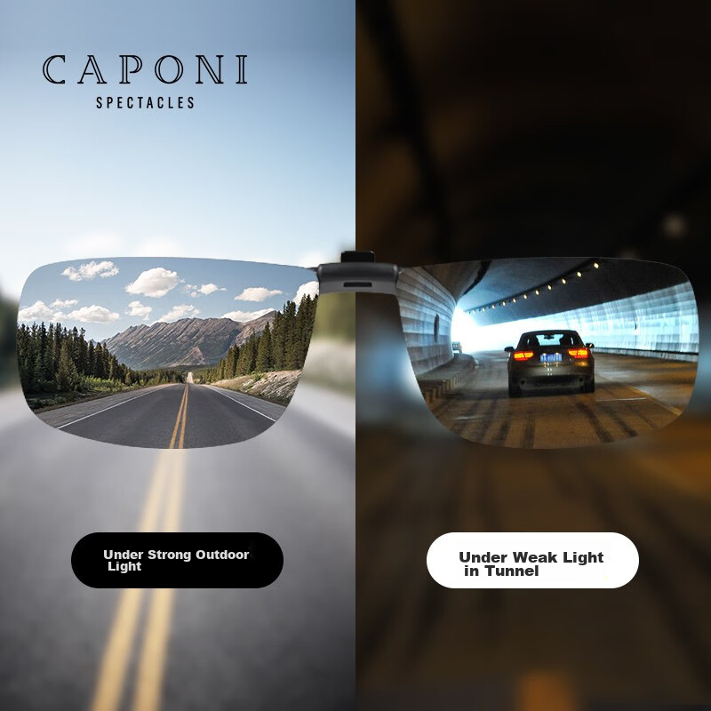 CAPONI Photochromic Sunglasses Clip-On Polarized Sunglasses for Driving, Day And Night Use, for Men And Women, with Myopia Correction, Night Vision Glasses, Anti-Glare
