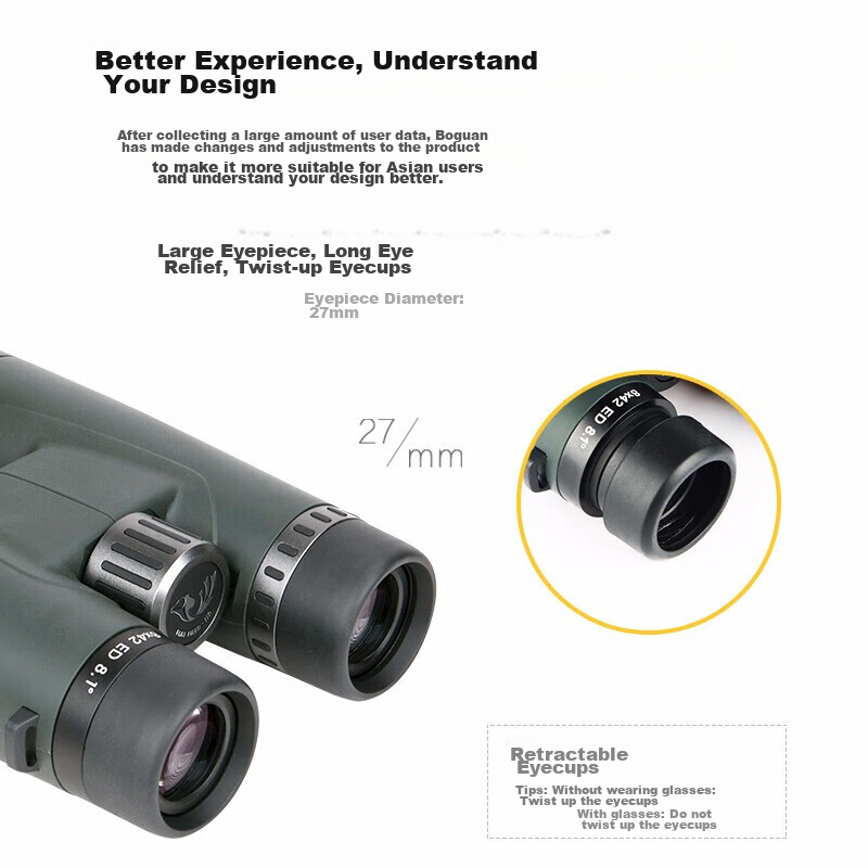 BOSMA Honghu 8X42 Flat Field ED Lens High Magnification High Definition Nitrogen-Filled Waterproof Binoculars for Smartphone Photography, High-End Telescope