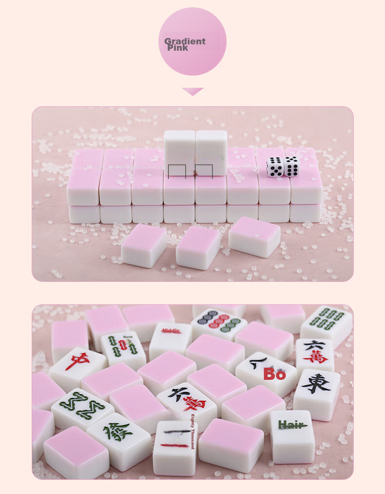 Shangkechengpin Mahjong Tiles, 42mm Gradient Light Pink, 144 Pieces, Home And Travel Hand-Rubbed Mahjong Set, Luggage-Friendly 6