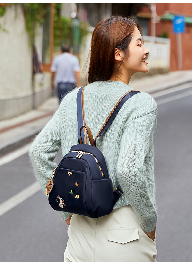 Laifu Xiaomifeng Embroidered Backpack for Women, Korean-Style Fashionable Commuter Travel Canvas Small Backpack 10