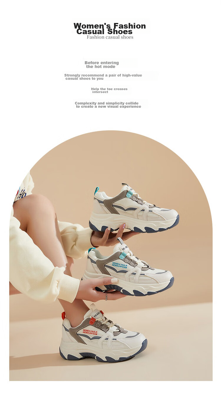 Yierkang Women's Chunky Sneakers, Lightweight And Versatile Casual Shoes for Spring And Summer, Outdoor Thick-Soled Athletic Shoes, Simple Breathable Comfortable Footwear for Wome 4