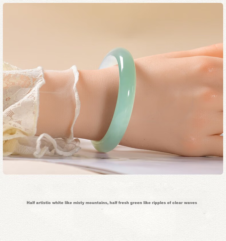 Jingying [Premium Grade] Jade Bangle for Women, Ice Jade Chalcedony Green Semi-Mountain And Semi-Water Agate Bracelet, Birthday Gift for Wife 8