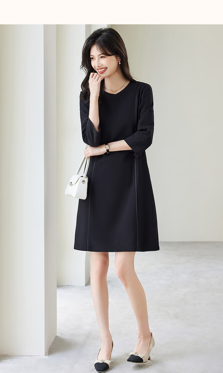 Dme [Modern Women] Spring And Autumn Commuter Round Neck Slim-Fit Three-Quarter Sleeve Elegant Midi Dress for Wome 16