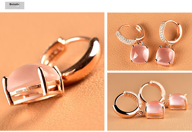 JOLEE Natural Pink Crystal S925 Silver Luxury Fashion Rose Quartz Stud Earrings, Jewelry Gift for Women on Holidays 5