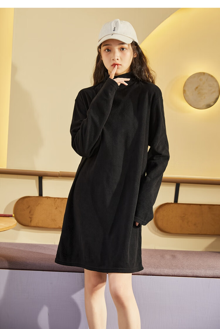 TonLion 2024 Women's Fleece High Neck Knit Long Sleeve Dress Black S 5