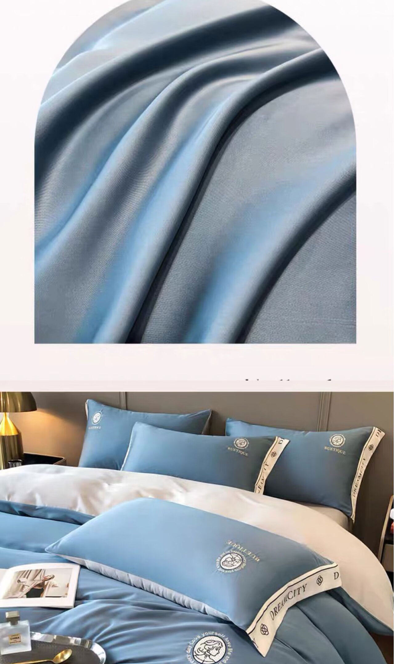 Yalu Bedding Set Four-Piece Sheet Quilt Cover Single Student Dormitory Skin-Friendly Double Home All-Season Ginkgo Leaf - Gray Blue 5