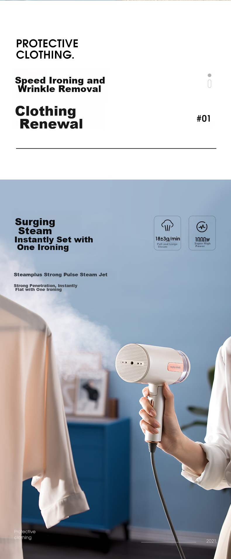 Morphyrichards Handheld Garment Steamer, 18g/min Water Tank Capacity 100ml, Home Steam Iron, Compact Mini Portable Travel Clothes Steaming Device, MR2031 White 2