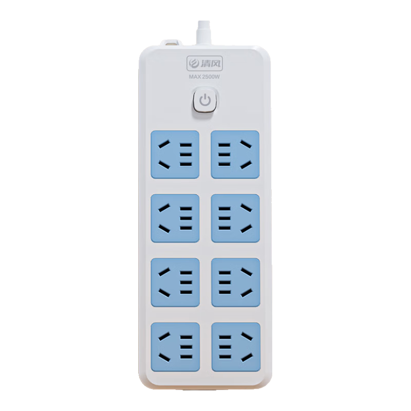 Kyfen Multi-Socket Power Strip Multi-Use Converter Dormitory Extension Cord Office Wireless Power Strip New National Standard Overload Protection 8 Outlets 4.8m Main Control Switch