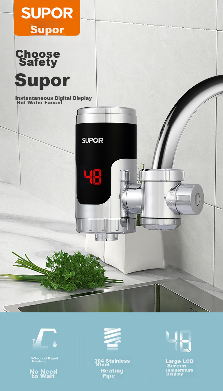 SUPOR Electric Hot Water Faucet, Instant Heating, Kitchen Treasure, Quick-Connect Fast Heating Electric Water Heater, for Bathroom And Balcony, Dual-Use for Cold And Hot Water, Heater 274247-04-CP with Free Leak Protectio 2