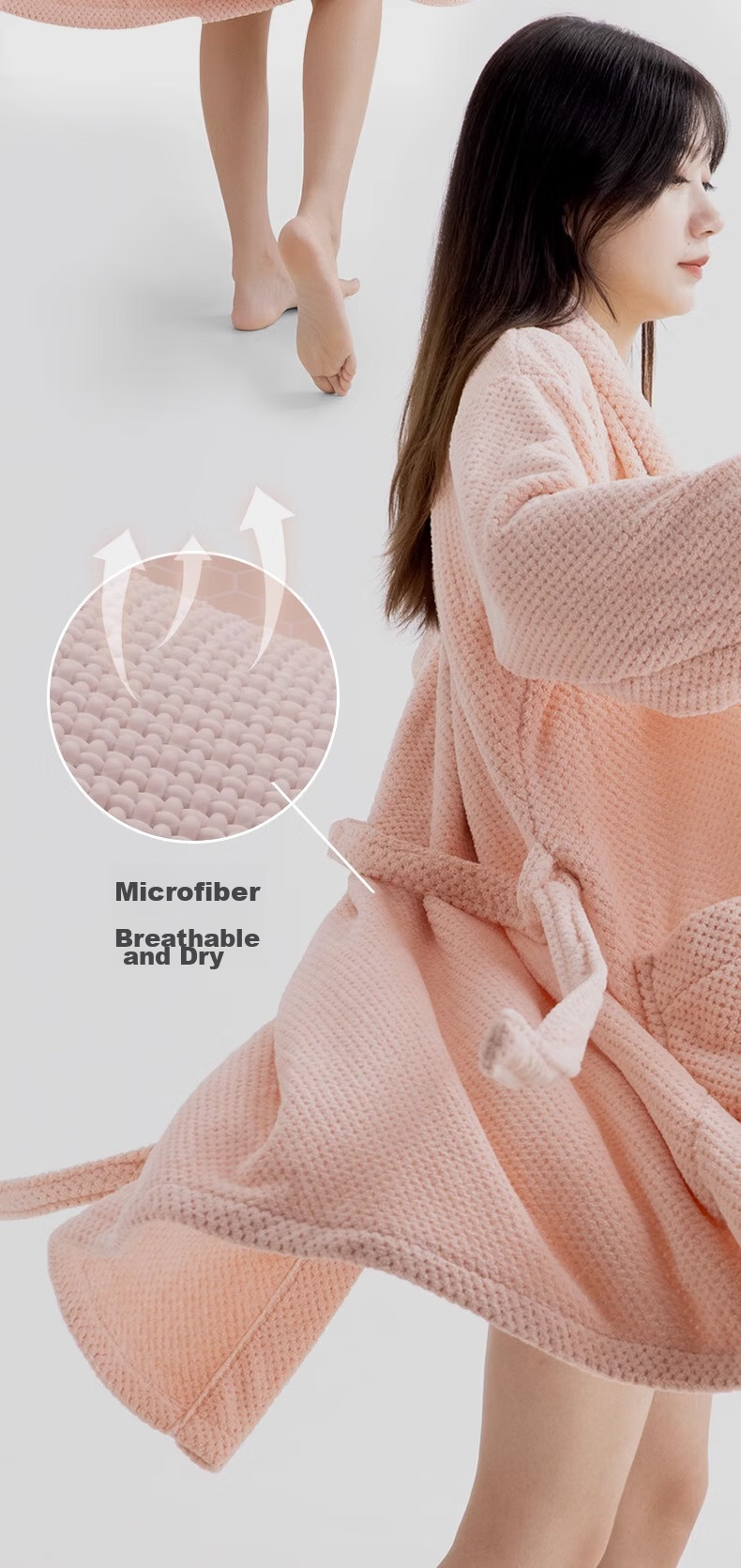 Grace Pineapple Pattern Home Bathrobe, Absorbent Soft Breathable Unisex Couple Pajamas High-End Women's Bathrobe Pink 5